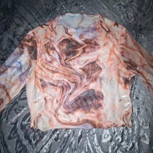 SHEIN Marble Print Crop Top - Brown and Cream